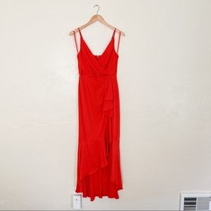 NWOT [bcbgmaxazria] red faux wrap ruched dress